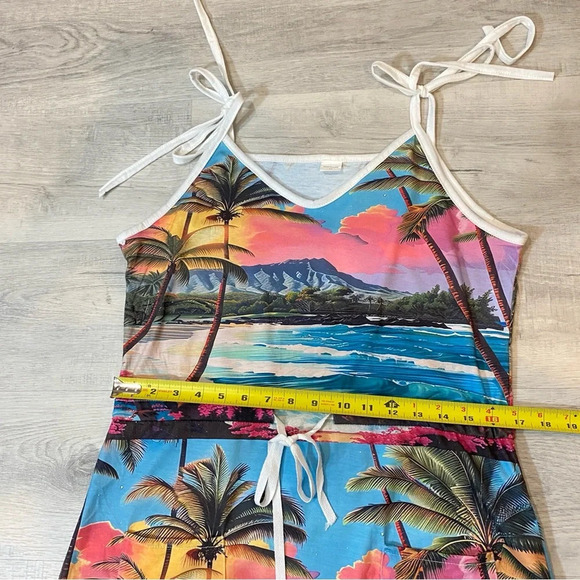 Beach Pullover Summer Dress with Drawstring Tie Up and Adjustable Straps Size M - Picture 8 of 17